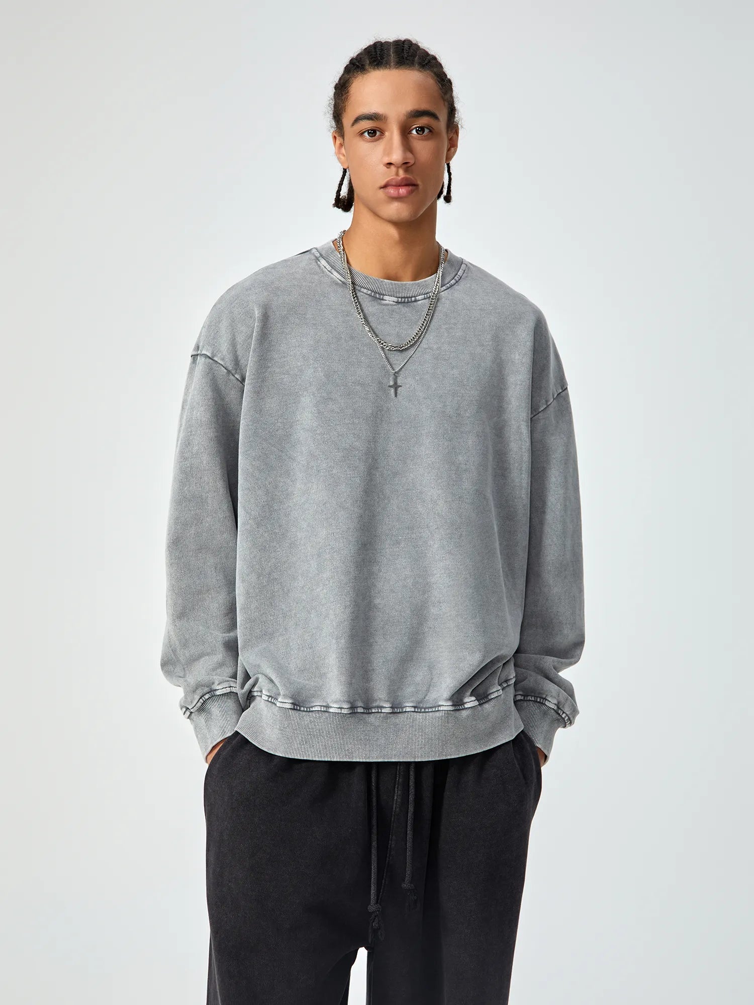 Vintage Distressed Oversized Grey Crewneck Sweatshirt