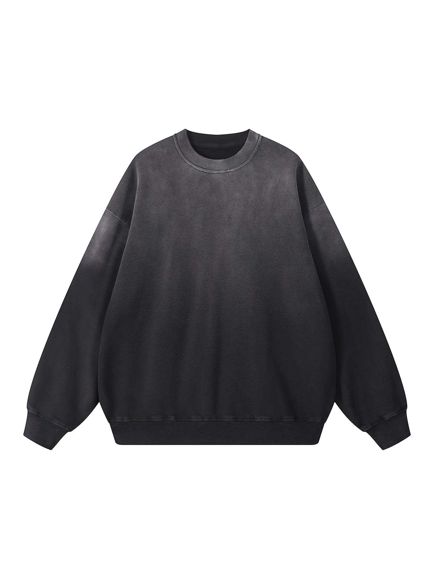 Snow Wash Oversized Black Crewneck Sweatshirt