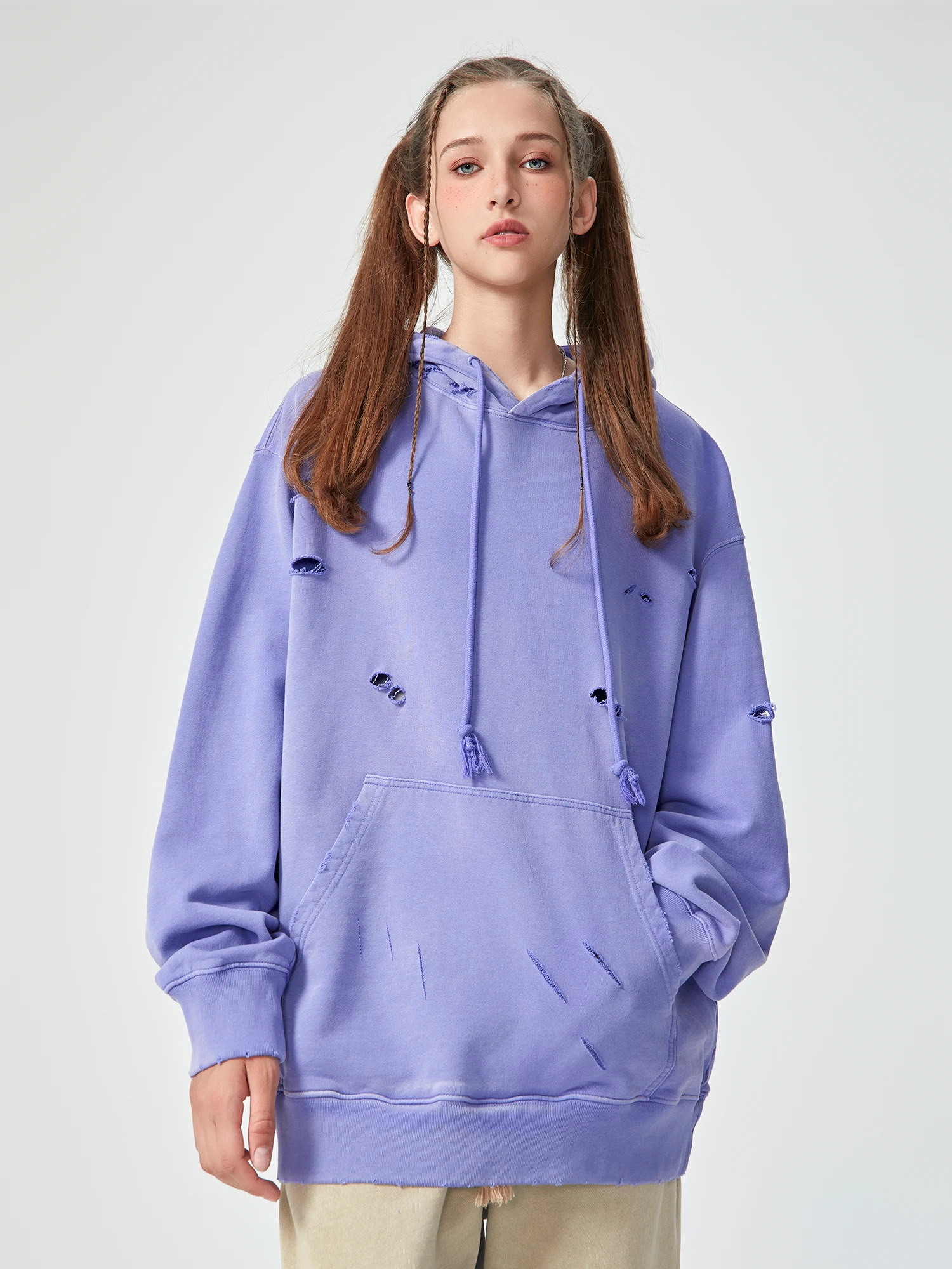 Vintage Distressed Oversized Purple Hoodie