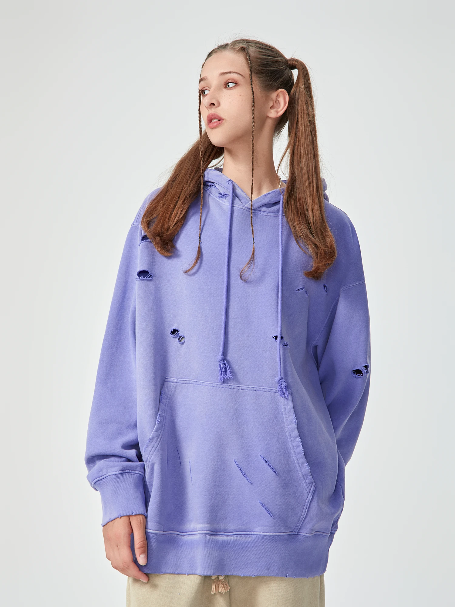 Vintage Distressed Oversized Purple Hoodie
