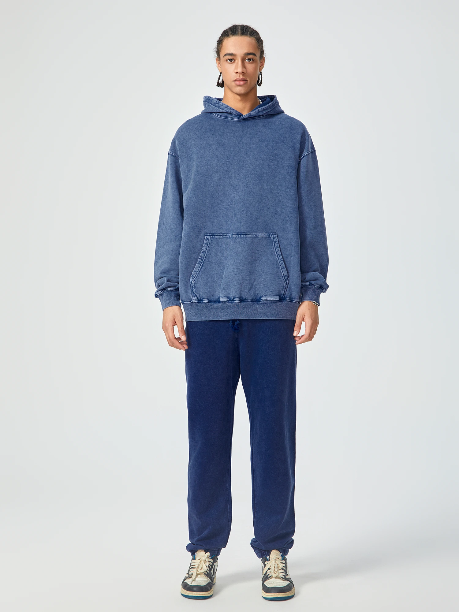 Vintage Washed Oversized Deep Blue Hoodie