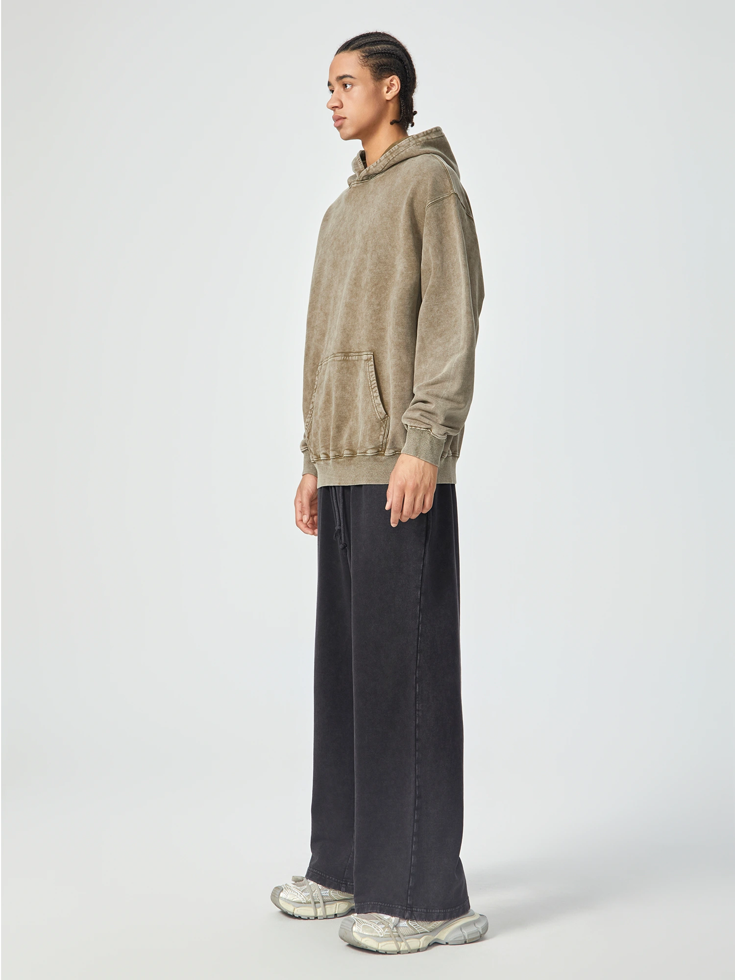 Vintage Washed Oversized Khaki Hoodie