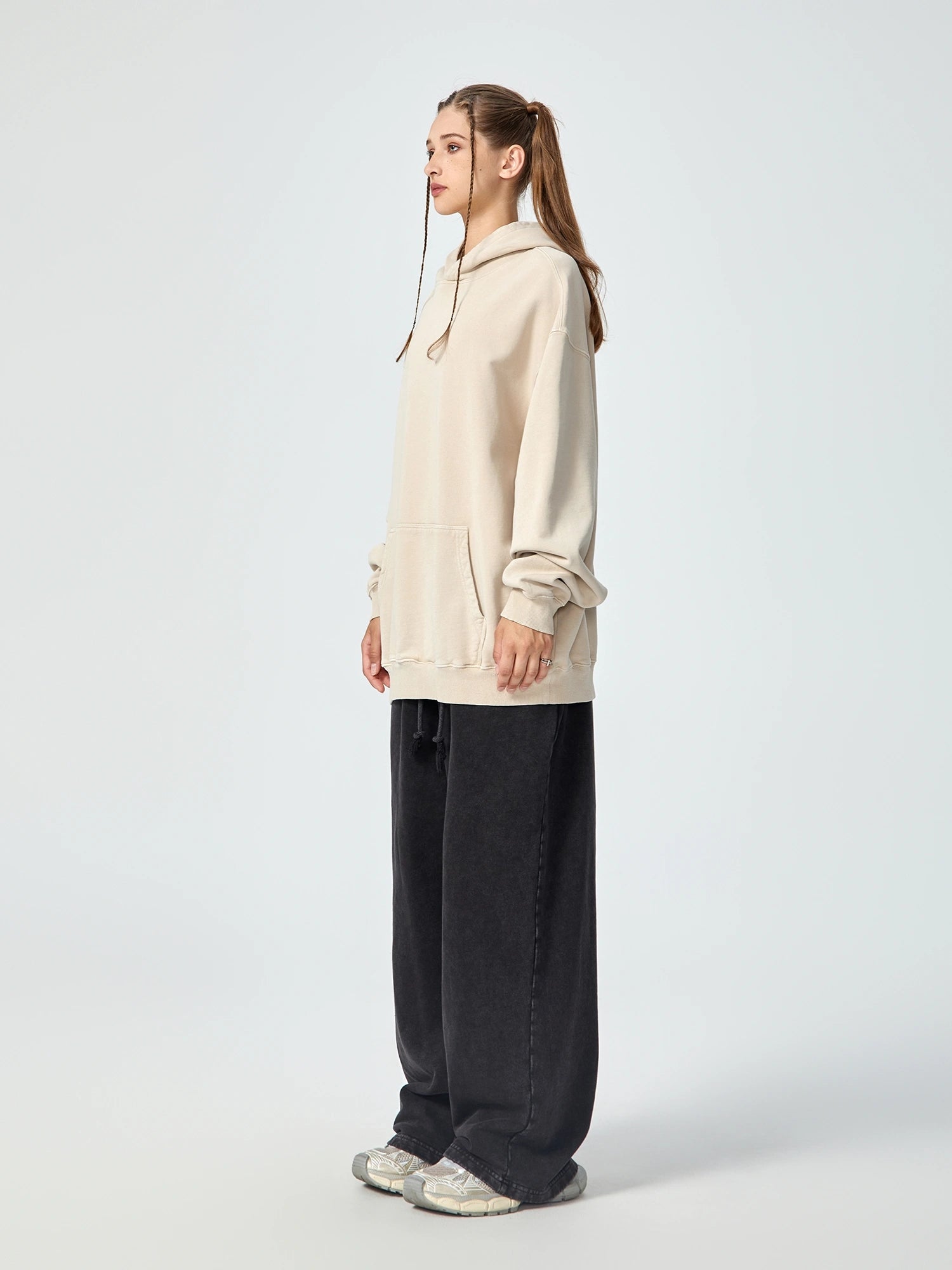 Vintage Washed Oversized Beige Hoodie