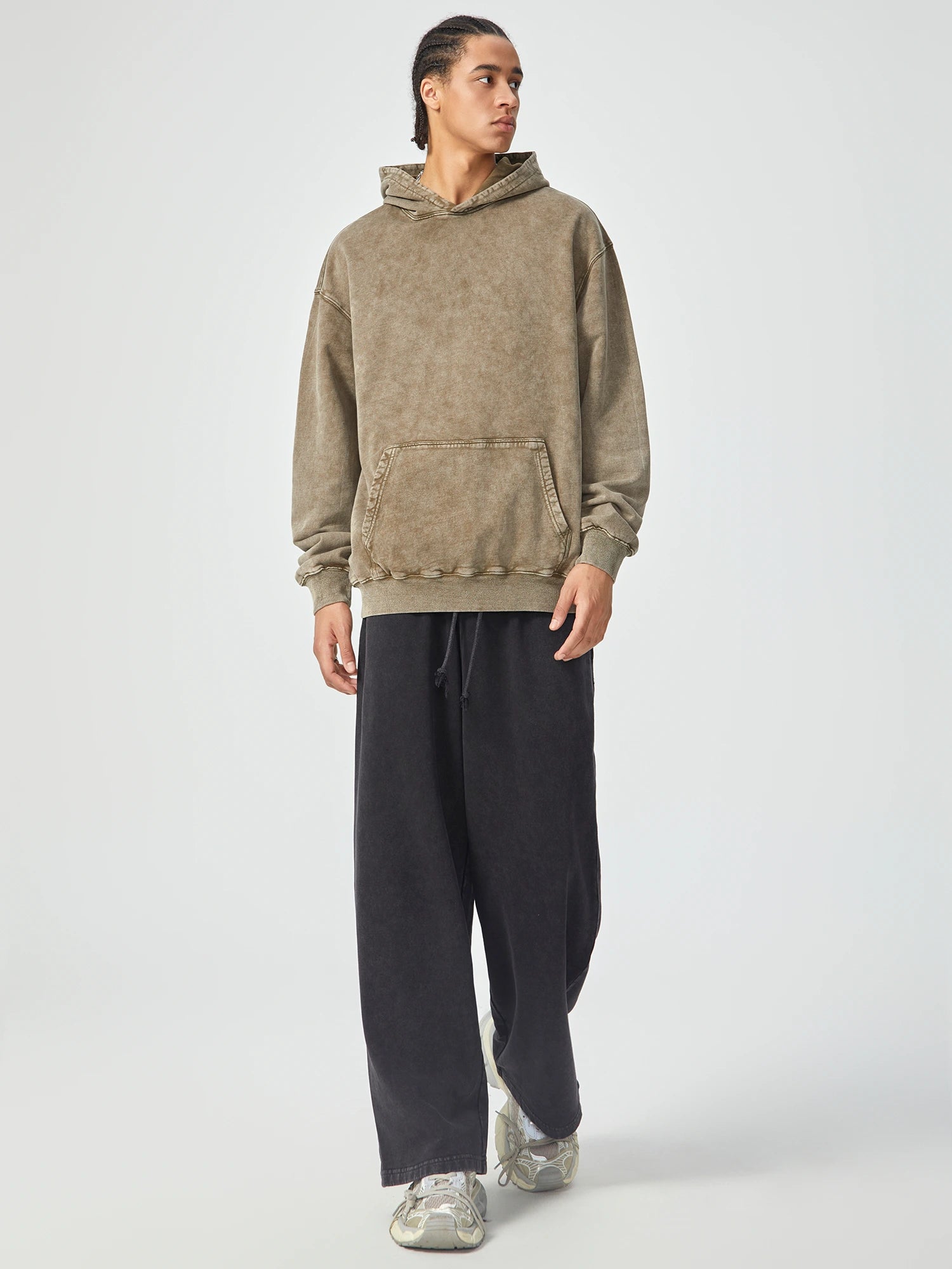 Vintage Washed Oversized Khaki Hoodie