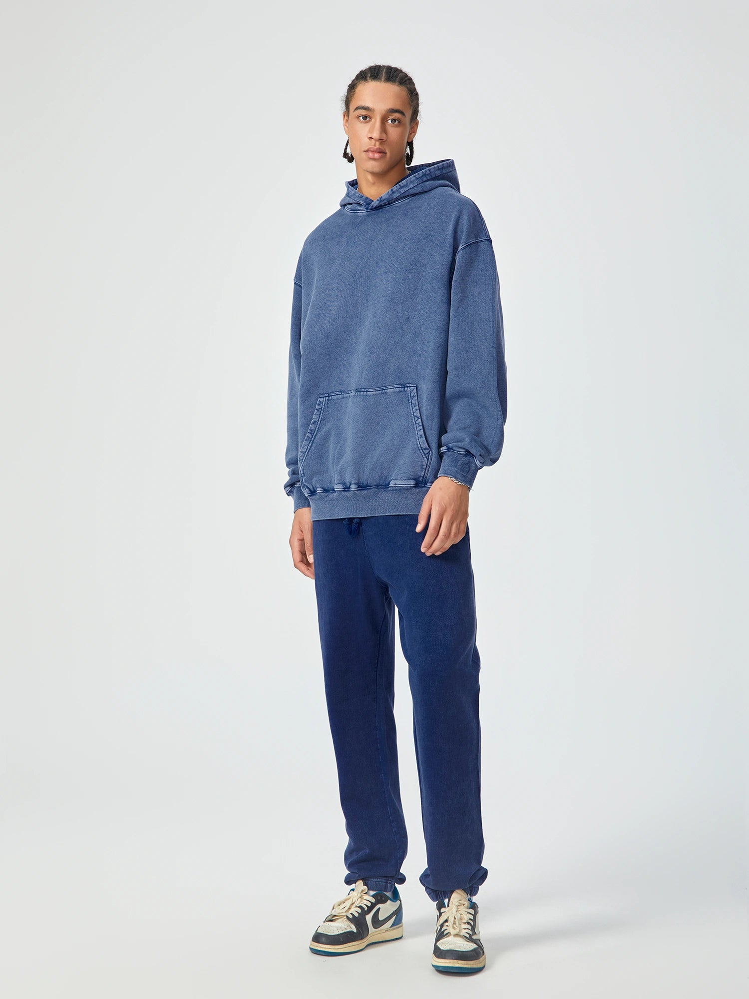 Vintage Washed Oversized Deep Blue Hoodie