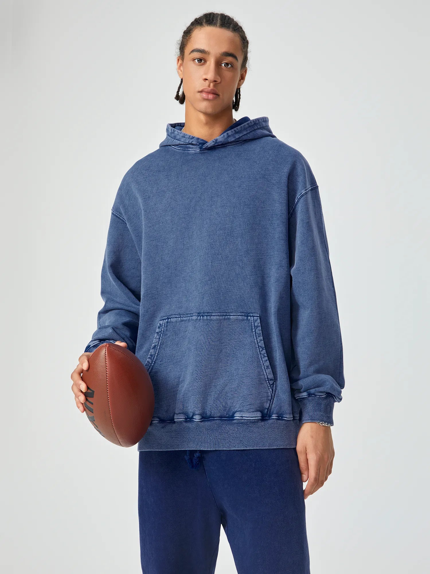 Vintage Washed Oversized Deep Blue Hoodie
