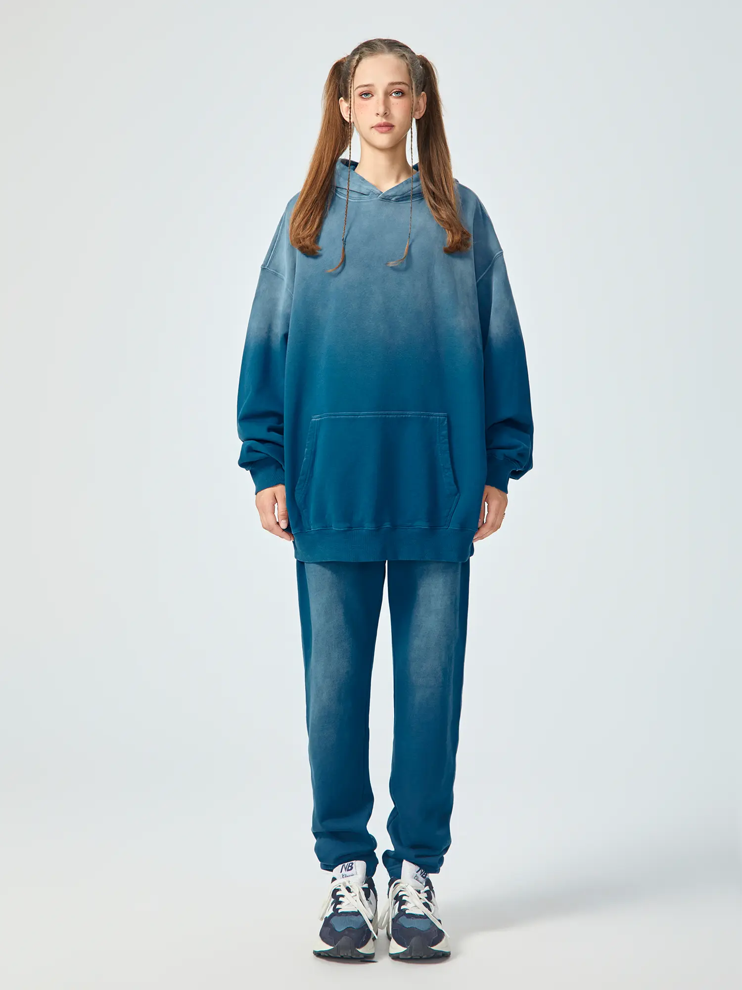 Snow Wash Oversized Blue Hoodie