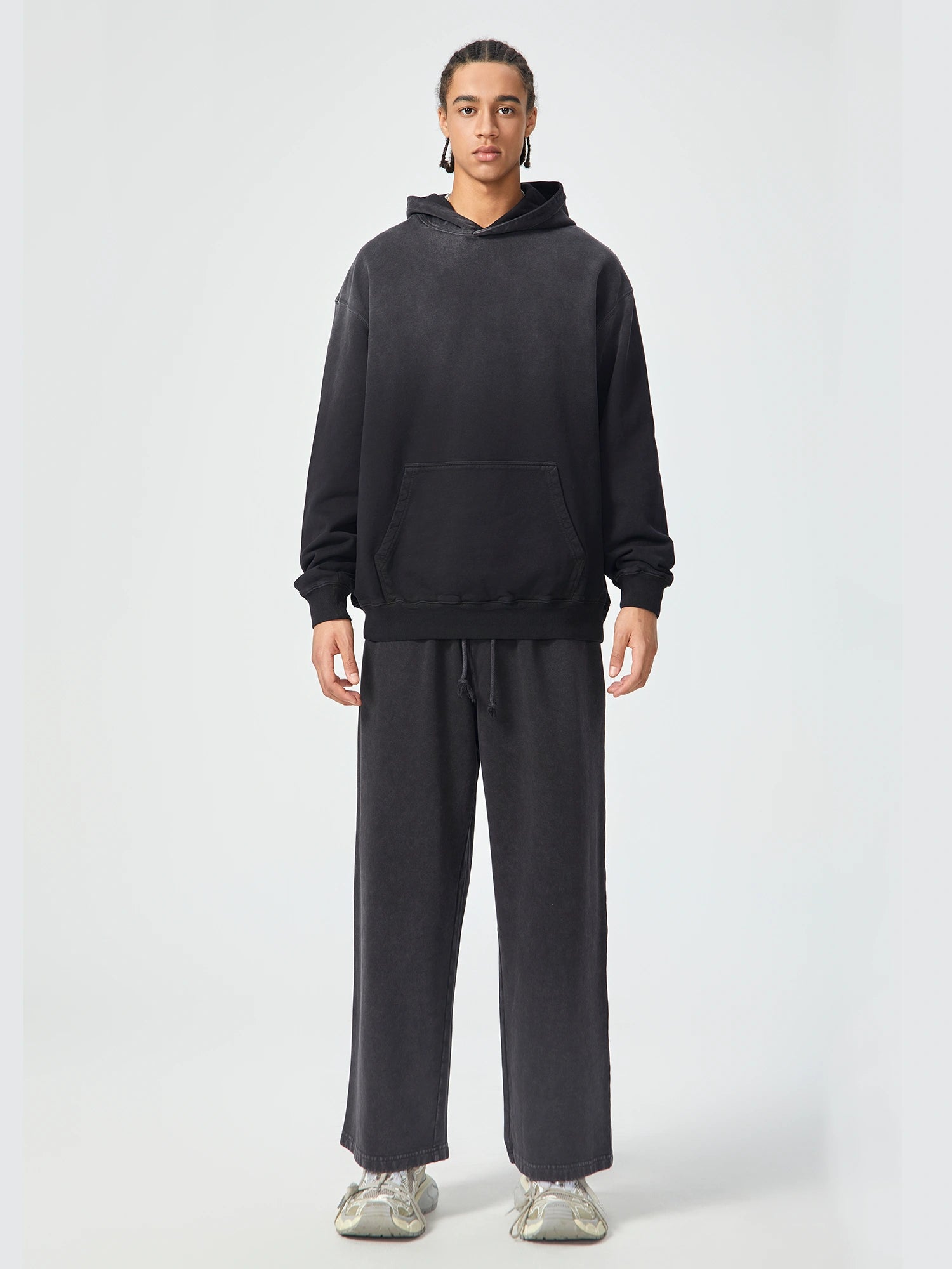 Snow Wash Oversized Black Hoodie