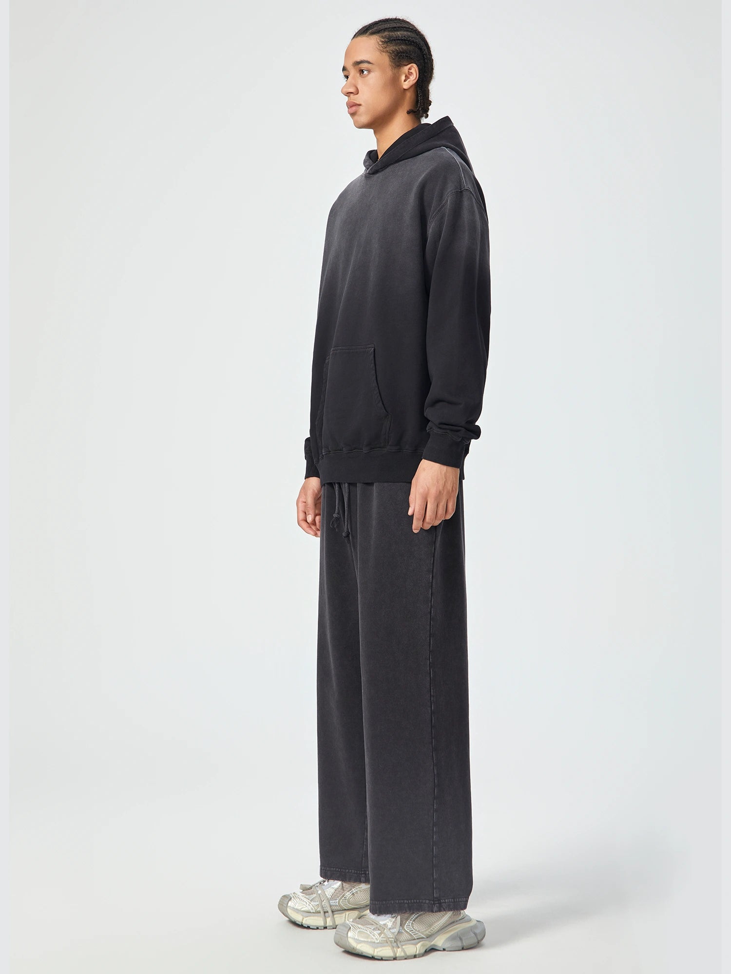 Snow Wash Oversized Black Hoodie