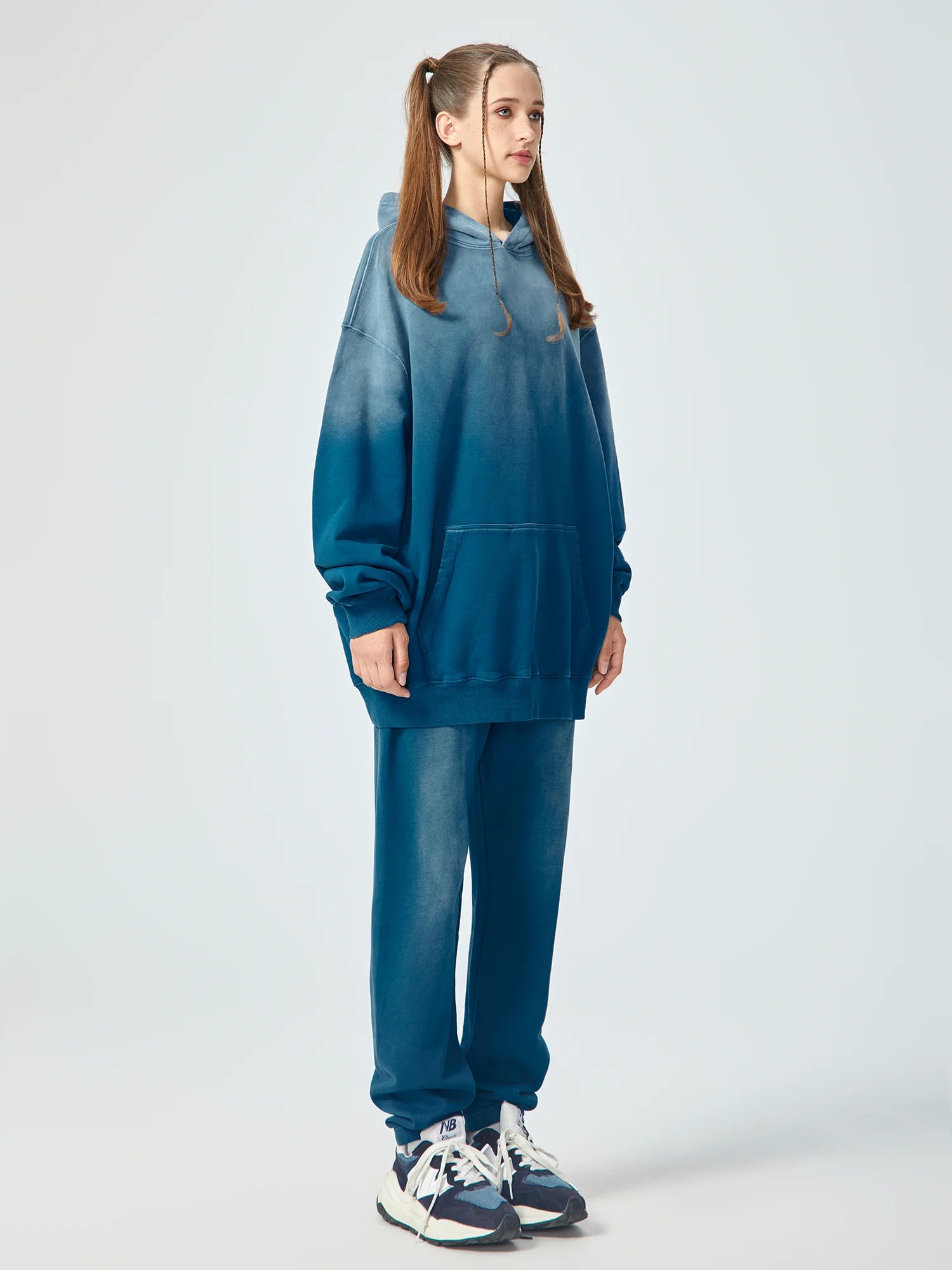 Snow Wash Oversized Blue Hoodie