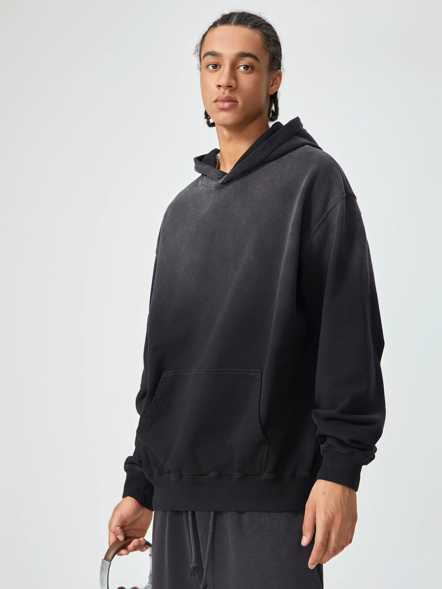 Snow Wash Oversized Black Hoodie