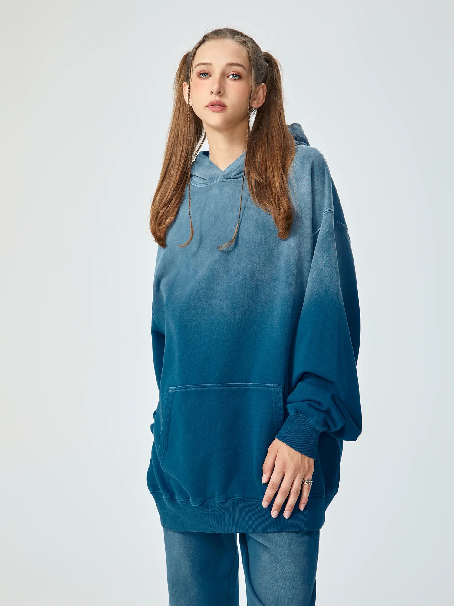 Snow Wash Oversized Blue Hoodie