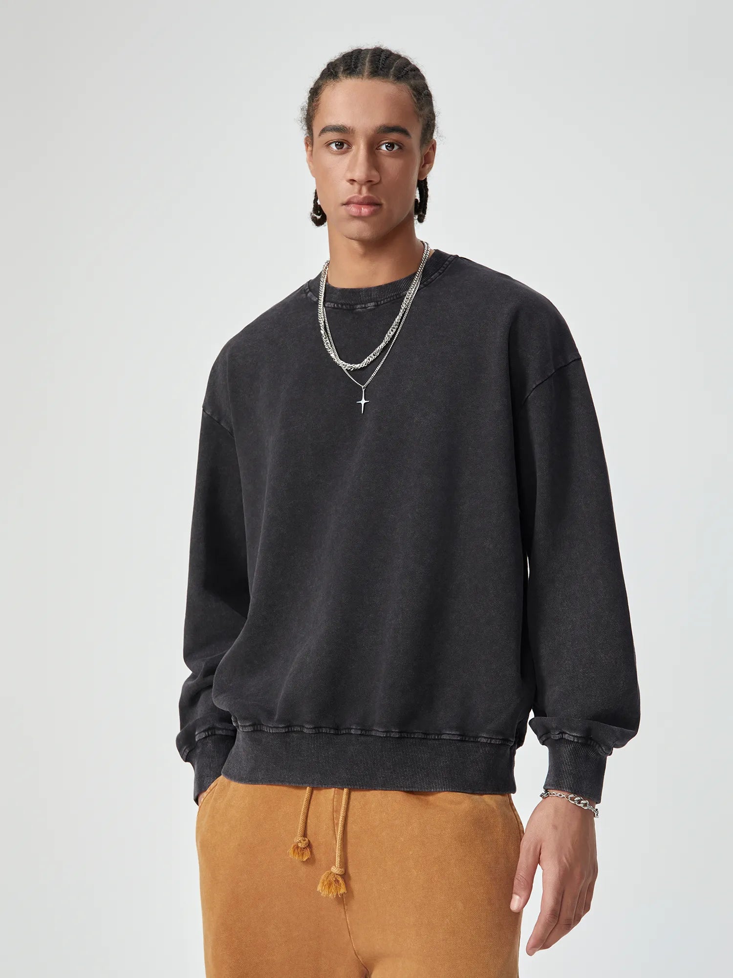 Vintage Distressed Oversized Black Crewneck Sweatshirt