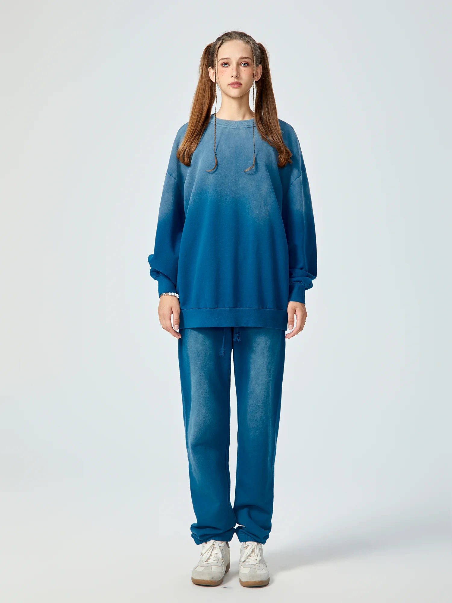 Snow Wash Oversized Blue Crewneck Sweatshirt