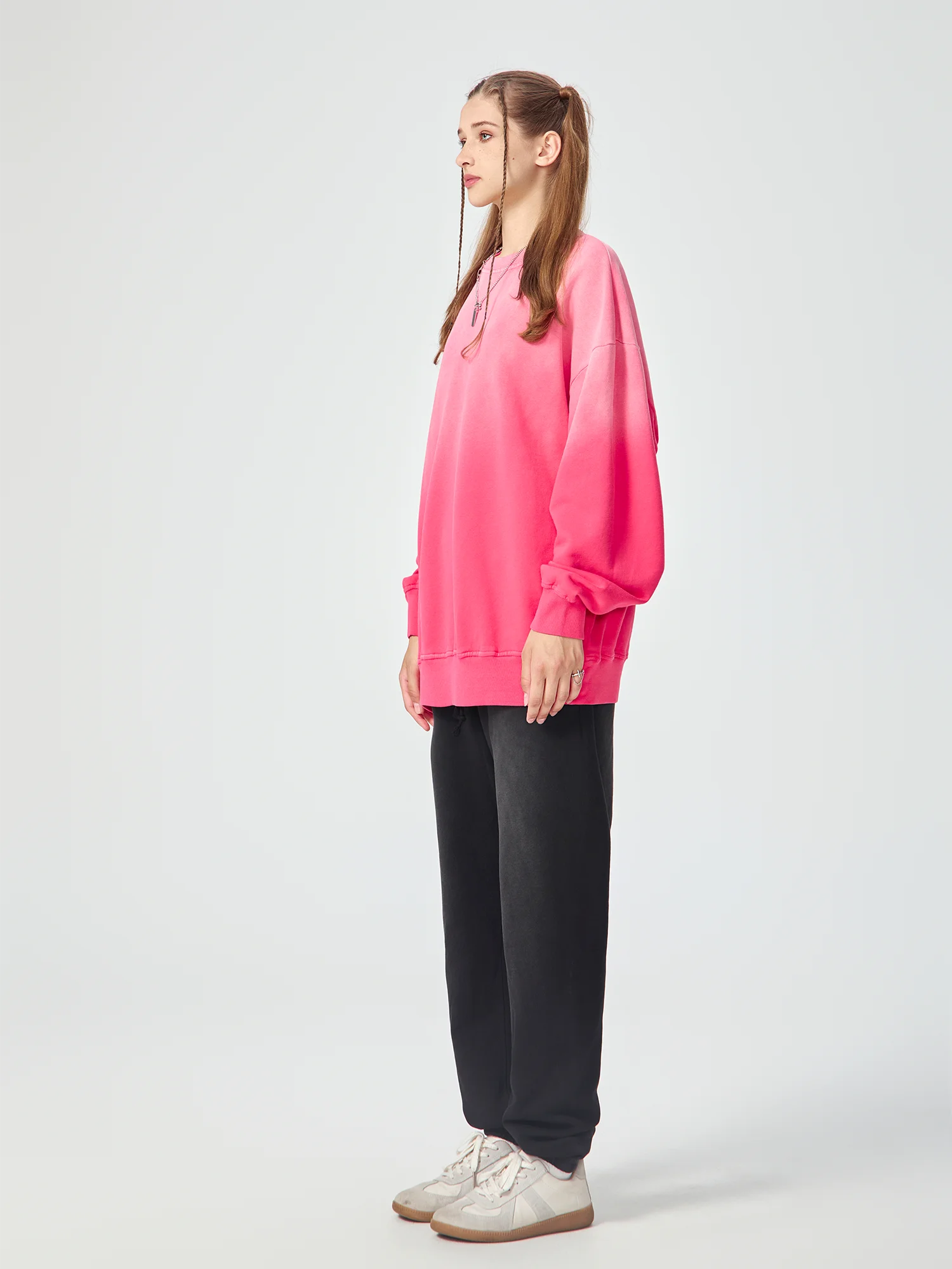 Snow Wash Oversized Pink Crewneck Sweatshirt