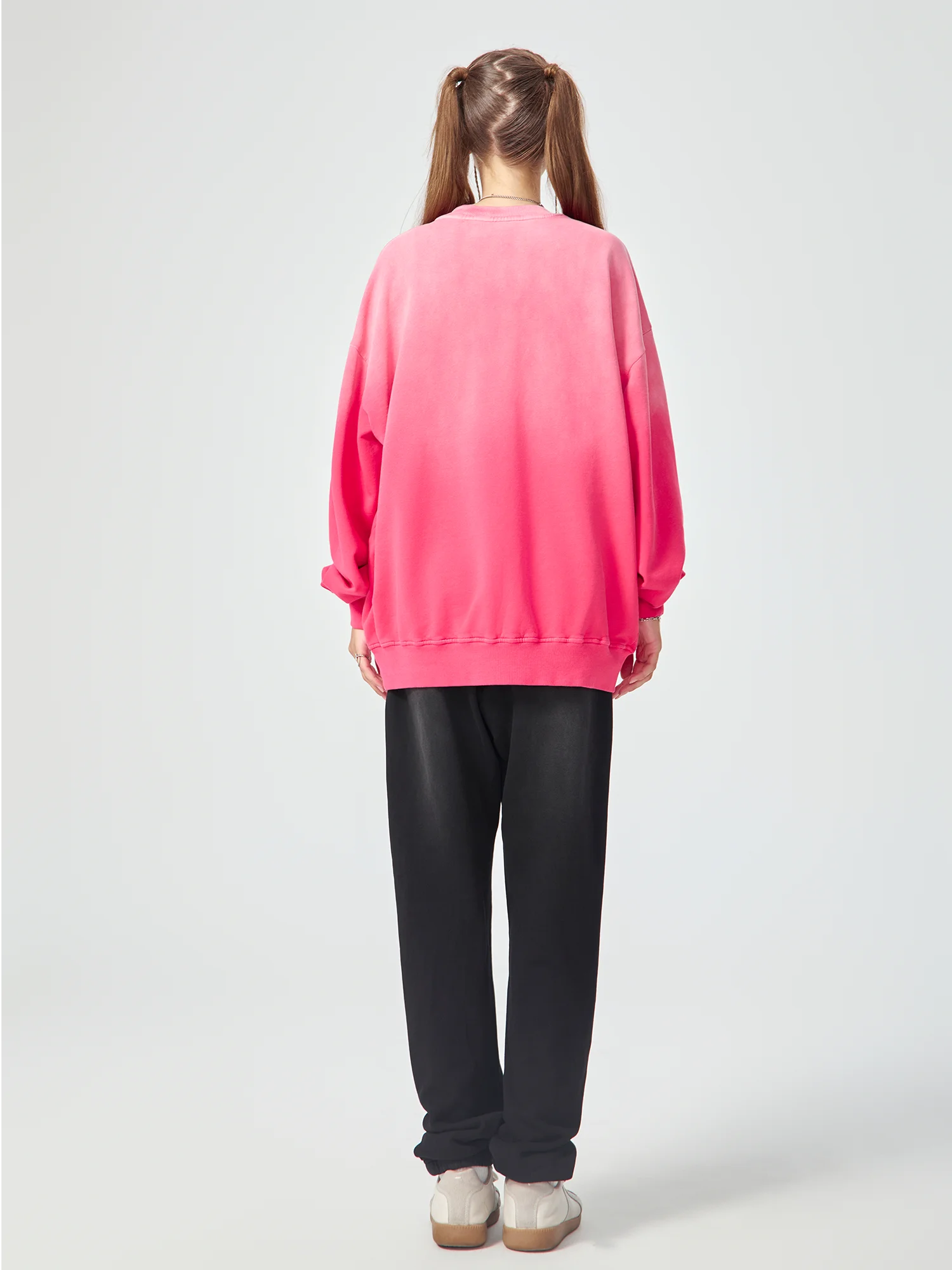 Snow Wash Oversized Pink Crewneck Sweatshirt