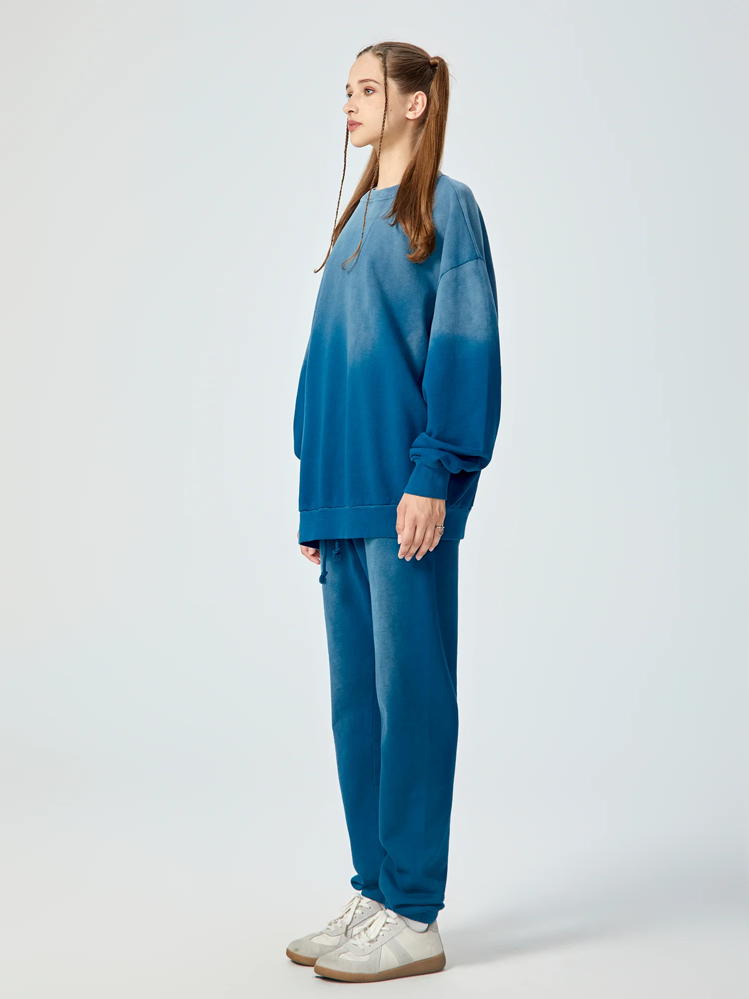Snow Wash Oversized Blue Crewneck Sweatshirt