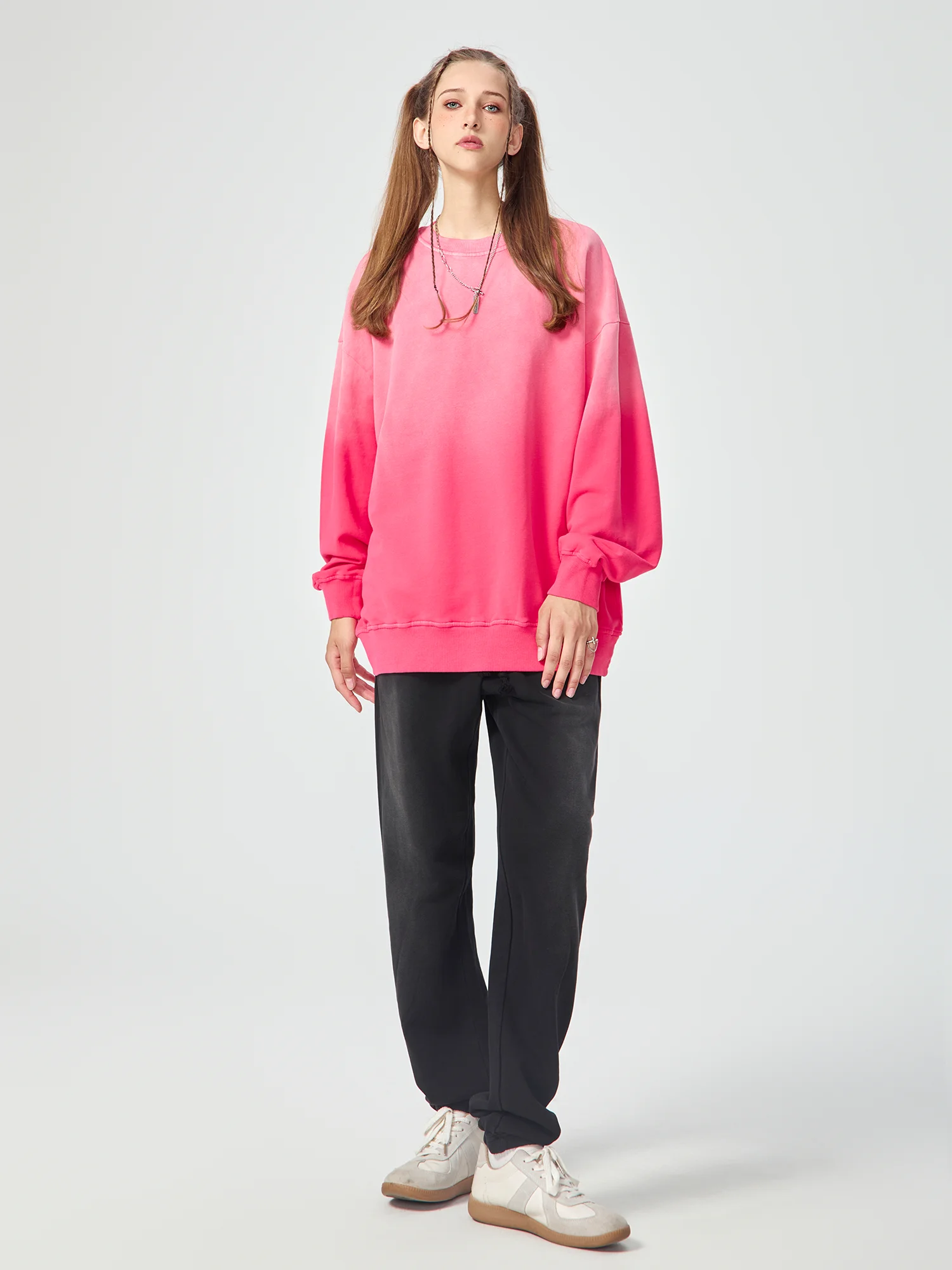 Snow Wash Oversized Pink Crewneck Sweatshirt